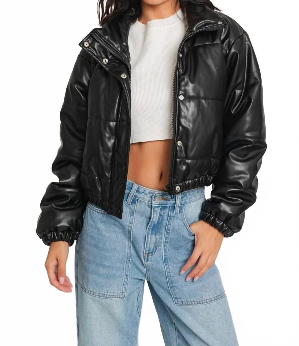 NEW LE LIS linda faux leather puffer jacket in black